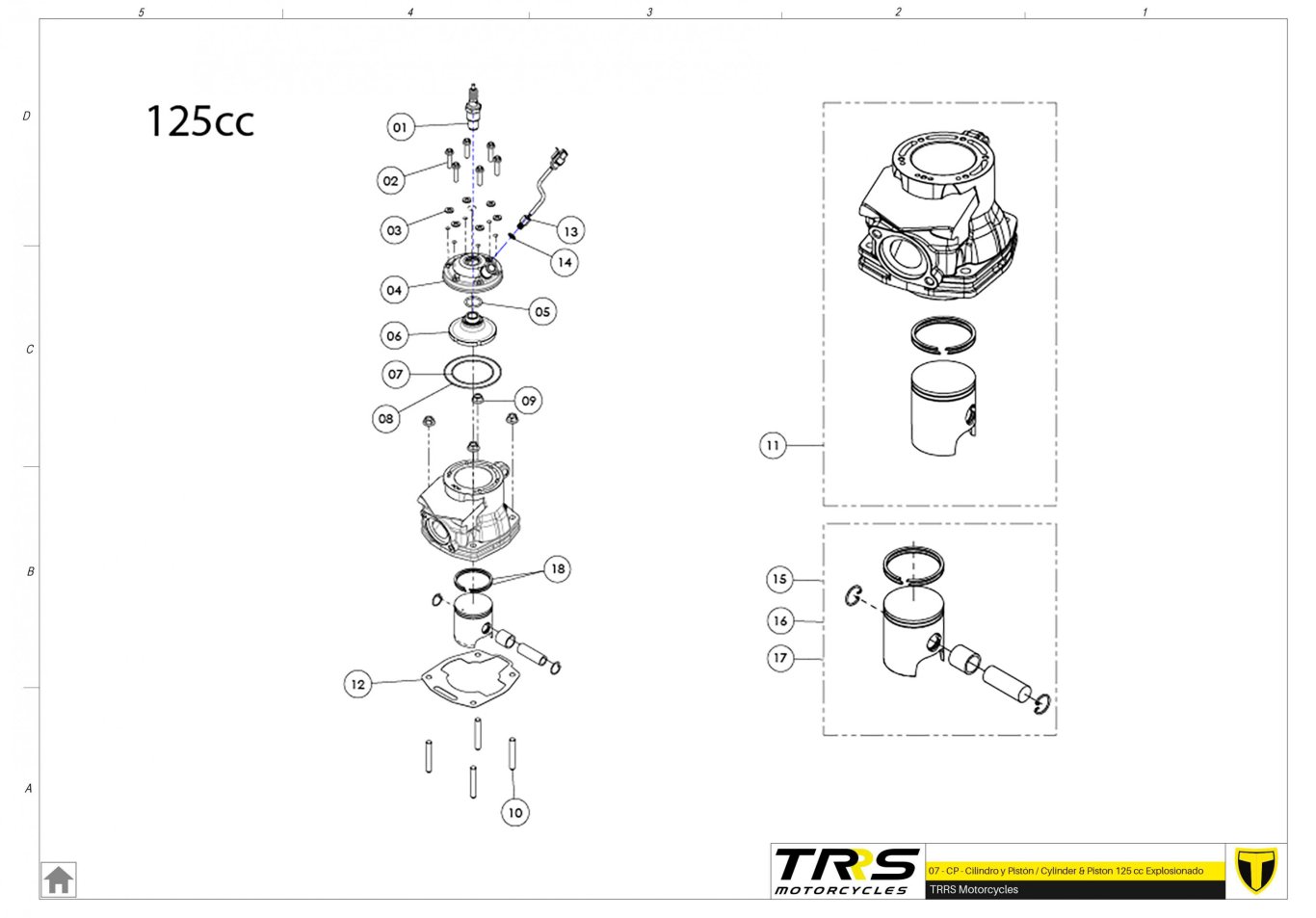 07MT-125 - CYLINDER AND PISTON 125CC